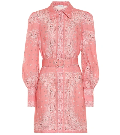 Shop Zimmermann Heathers Printed Linen Minidress In Pink