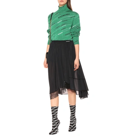 Shop Balenciaga Lace-trimmed Jersey Skirt In Black