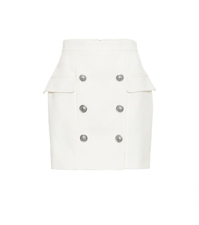 Shop Balmain Cotton Miniskirt In White
