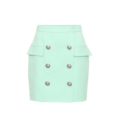 Shop Balmain Cotton Miniskirt In Green