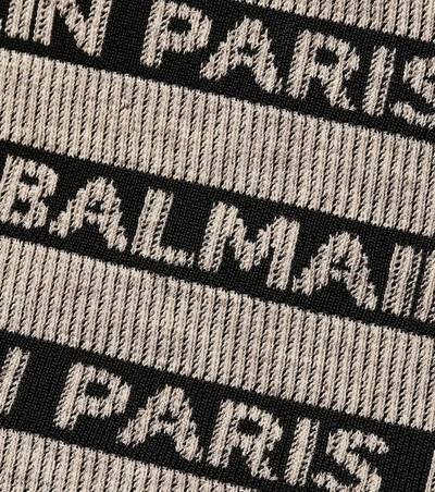 Shop Balmain Striped Linen-blend Knit Skirt In Black