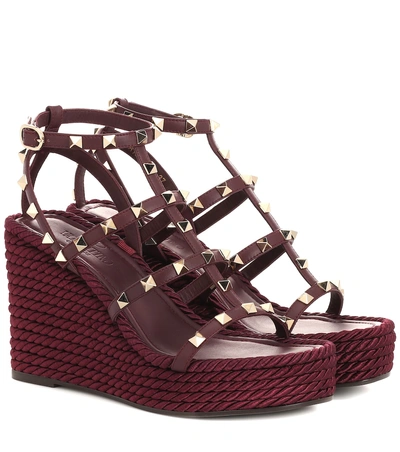 Shop Valentino Torchon Leather Wedge Sandals In Red