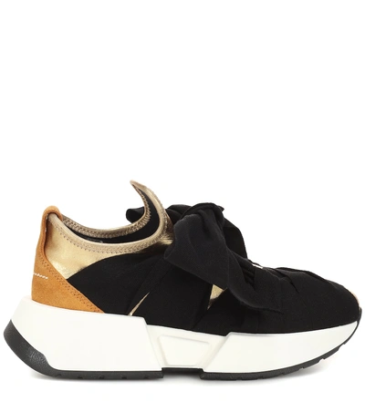 Shop Mm6 Maison Margiela Canvas And Suede Sneakers In Black