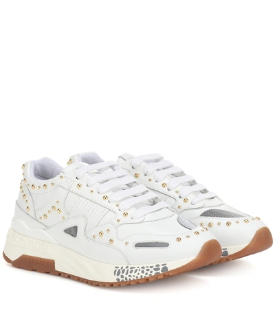 Shop Versace Achilles Leather Sneakers In White
