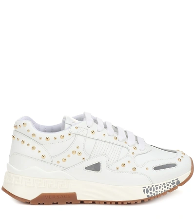 Shop Versace Achilles Leather Sneakers In White