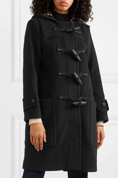 Shop Burberry Hooded Wool-blend Duffle Coat In Black