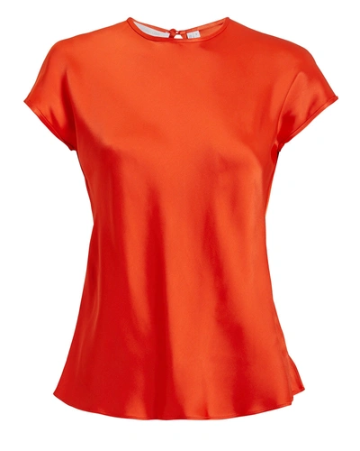 Shop Helmut Lang Orange-red Satin Cap Sleeve Top  Orange-red L