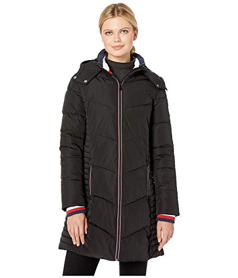 tommy hilfiger chevron quilted puffer coat