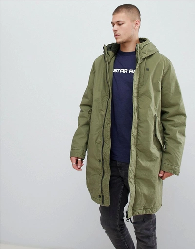 Shop G-star Sherpa Lined Hooded Parka In Green - Green