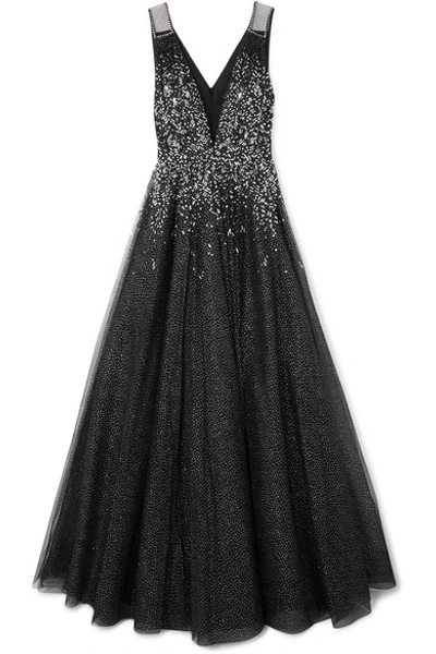 Shop Jenny Packham Samar Crystal-embellished Glittered Tulle Gown In Black