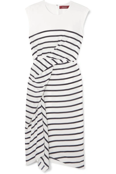 Shop Sies Marjan Anita Asymmetric Striped Silk-crepe Dress In White
