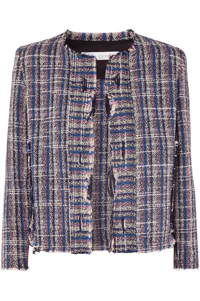 Shop Iro Frannie Distressed Cotton-blend Tweed Jacket In Blue