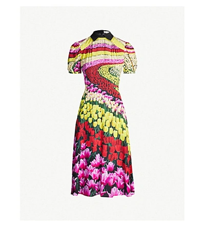 Shop Mary Katrantzou Osprey Tulip-print Silk Dress In Flower Fields