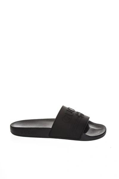 Shop Gucci Logo Plain Slides In Black