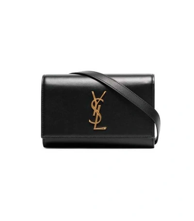 Shop Saint Laurent Black Logo Detail Leather Belt Bag