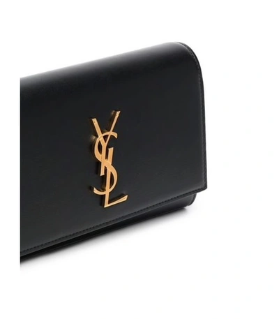 Shop Saint Laurent Black Logo Detail Leather Belt Bag