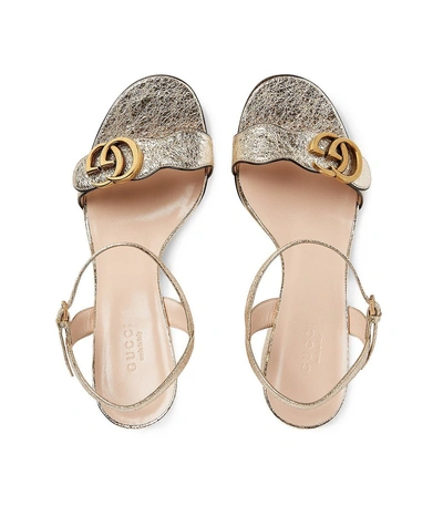 Shop Gucci Gold Metallic Leather Mid Heel Sandal