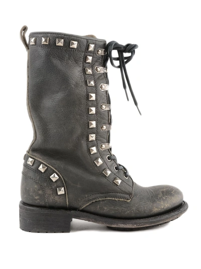 Shop Ash Rango Studded Lace-up Boots In Nap Black/old Niquel