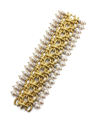 Shop David Webb 18k Diamond & Pearl Chain Bracelet