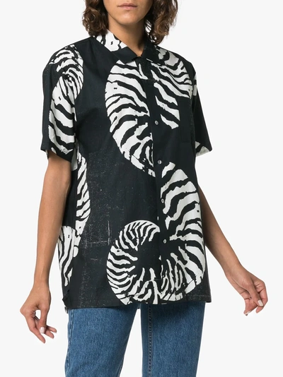 Shop Double Rainbouu Beach House Shell Print Cotton Hawaiian Shirt In Black