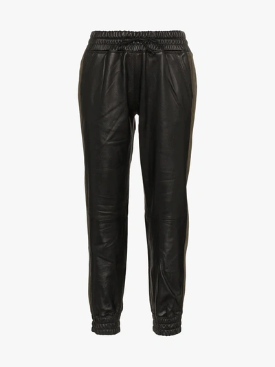 Shop Escentric Molecules Lot Lthr Slim Leg Leather Trackpants With Suede Stripes In Black