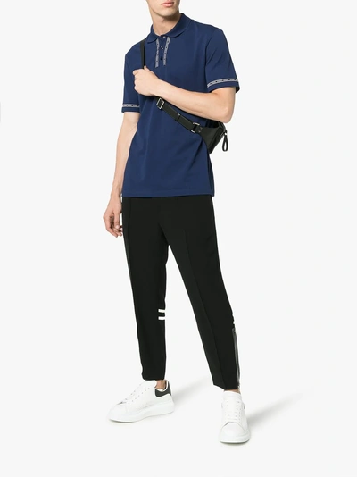 Shop Versace Logo Tape Cotton Polo Shirt In Blue