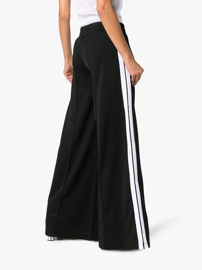 Shop Palm Angels Striped Logo Embroidered Satin-jersey Track Pants In Black