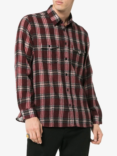 Shop Saint Laurent Check Print Shrunken Wool Blend Shirt In Red