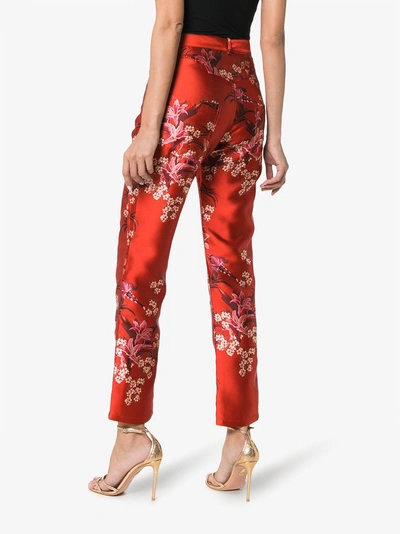 Shop Johanna Ortiz Corajuda Renaissance Floral-print Satin Trousers In Red