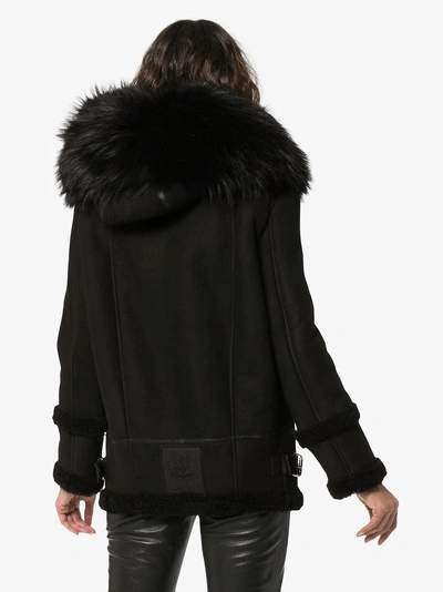 Shop Mr & Mrs Italy Shearling Trimmed Hooded Jacket In Black