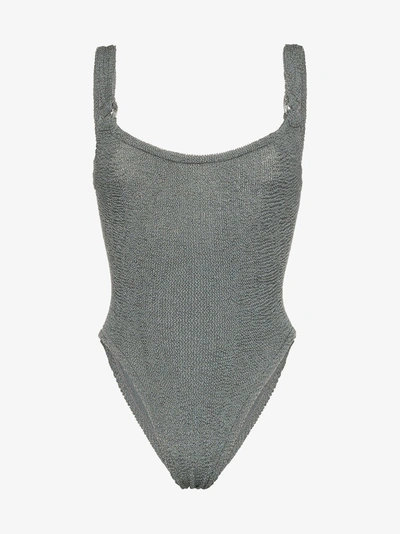 Shop Hunza G Isolde Domino Seersucker Swimsuit In Grey