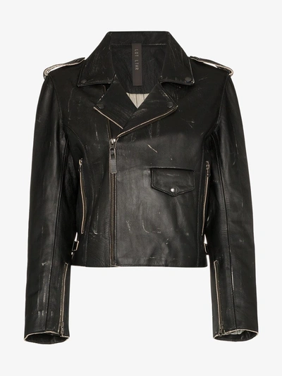 Shop Lot Lthr Zip Front Cropped Leather Biker Jacket In Black