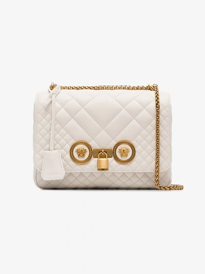 Shop Versace White Quilted Chain Shoulder Bag