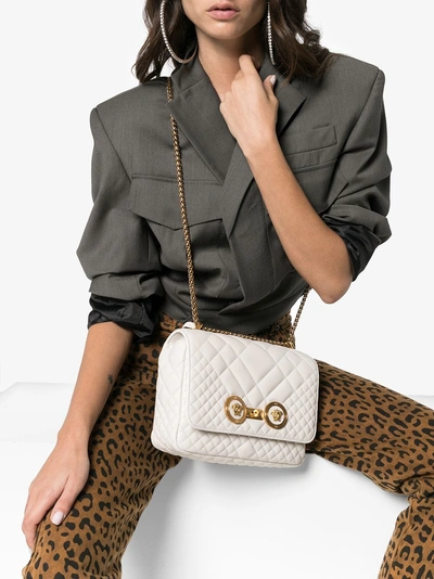Shop Versace White Quilted Chain Shoulder Bag