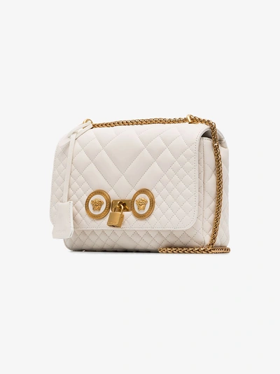 Shop Versace White Quilted Chain Shoulder Bag