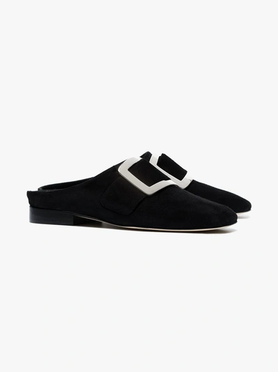 Shop Dorateymur Black Han Buckle Suede Leather Loafers