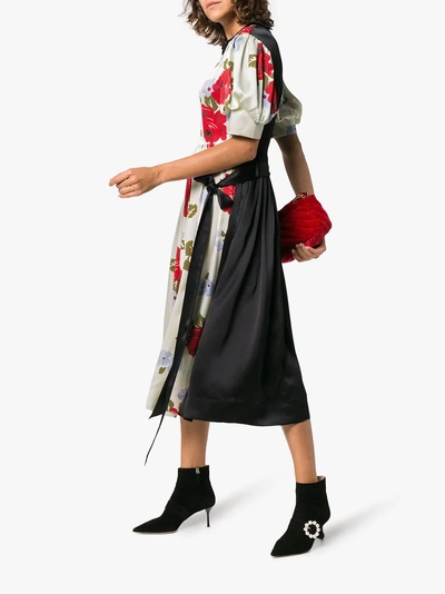 Shop Simone Rocha Contrast Floral Print Silk Dress In Nude/neutrals