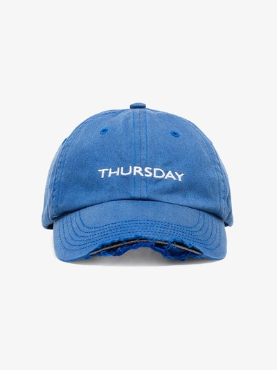 Shop Vetements Thursday Embroidered Cotton Cap In Blue