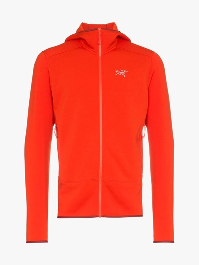 Shop Arc'teryx Red Kyanite Hd Polartec® Power Stretch® Pro Layering Hooded Jacket In Yellow/orange