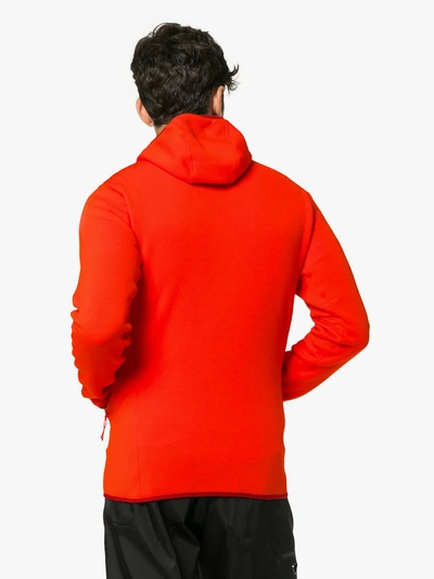 Shop Arc'teryx Red Kyanite Hd Polartec® Power Stretch® Pro Layering Hooded Jacket In Yellow/orange