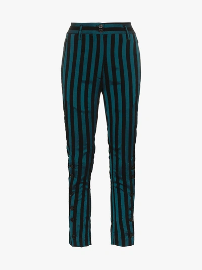 Shop Ann Demeulemeester Striped Cotton Blend Trousers In Black