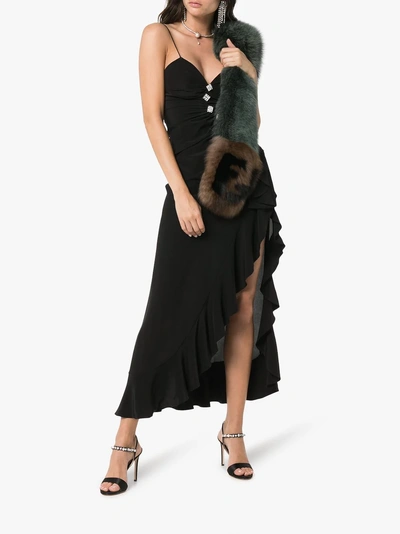 Shop Alessandra Rich Crepe Ruffled Dress In Black