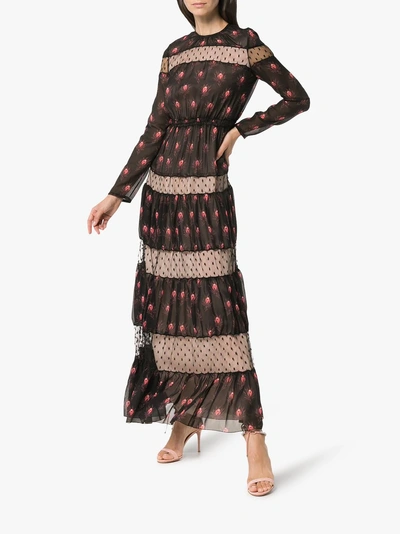 Shop Giambattista Valli Long Sleeve Pattern Maxi Dress In Black