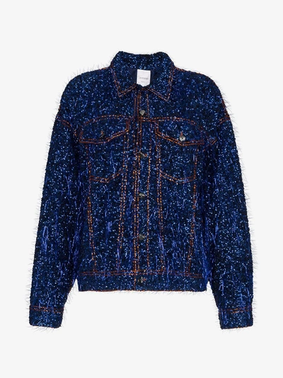 Shop Ashish Tinsel Embellished Denim Jacket In Blue