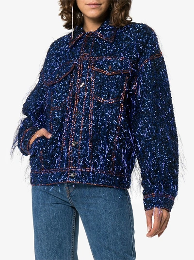 Shop Ashish Tinsel Embellished Denim Jacket In Blue