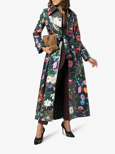 Shop Gucci Floral Vinyl Trench Coat In Blue