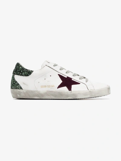 Shop Golden Goose Deluxe Brand Glitter Superstar Sneakers In White / Green