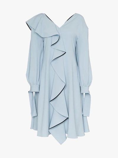 Shop Adeam Ruffle Detail Dress In Blue