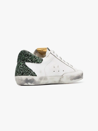 Shop Golden Goose Deluxe Brand Glitter Superstar Sneakers In White / Green
