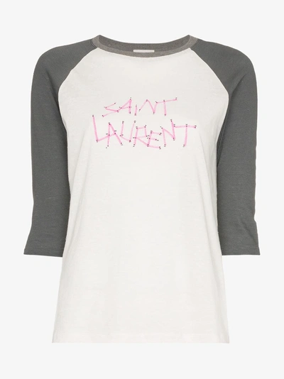 Shop Saint Laurent Logo Print T-shirt In White / Grey